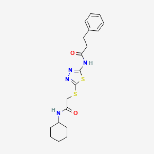 molecular formula C19H24N4O2S2 B3564066 N-(5-{[2-(cyclohexylamino)-2-oxoethyl]sulfanyl}-1,3,4-thiadiazol-2-yl)-3-phenylpropanamide 