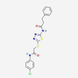 molecular formula C19H17ClN4O2S2 B3564078 N-(5-((2-((4-chlorophenyl)amino)-2-oxoethyl)thio)-1,3,4-thiadiazol-2-yl)-3-phenylpropanamide 