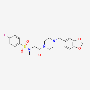 molecular formula C21H24FN3O5S B3564234 N-{2-[4-(2H-1,3-BENZODIOXOL-5-YLMETHYL)PIPERAZIN-1-YL]-2-OXOETHYL}-4-FLUORO-N-METHYLBENZENESULFONAMIDE 
