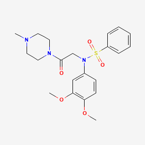 molecular formula C21H27N3O5S B3564347 N-(3,4-dimethoxyphenyl)-N-[2-(4-methyl-1-piperazinyl)-2-oxoethyl]benzenesulfonamide 