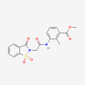 molecular formula C18H16N2O6S B3564359 METHYL 2-METHYL-3-{[2-(1,1,3-TRIOXO-1,3-DIHYDRO-2H-1,2-BENZISOTHIAZOL-2-YL)ACETYL]AMINO}BENZOATE 