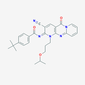 molecular formula C29H31N5O3 B356448 4-tert-butyl-N-[5-cyano-2-oxo-7-(3-propan-2-yloxypropyl)-1,7,9-triazatricyclo[8.4.0.03,8]tetradeca-3(8),4,9,11,13-pentaen-6-ylidene]benzamide CAS No. 848764-52-3