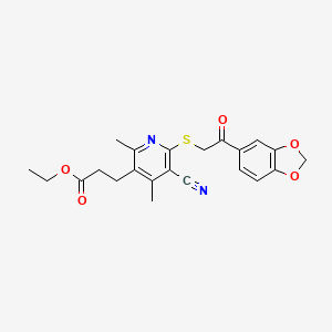 molecular formula C22H22N2O5S B3564568 ethyl 3-(6-{[2-(1,3-benzodioxol-5-yl)-2-oxoethyl]thio}-5-cyano-2,4-dimethyl-3-pyridinyl)propanoate 
