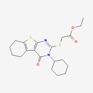 molecular formula C20H26N2O3S2 B3564837 Ethyl [(3-cyclohexyl-4-oxo-3,4,5,6,7,8-hexahydro[1]benzothieno[2,3-d]pyrimidin-2-yl)sulfanyl]acetate 