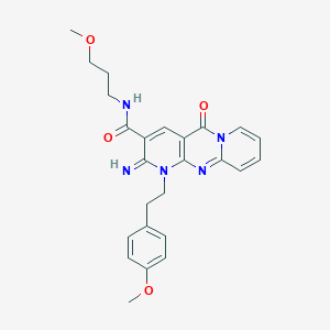 molecular formula C25H27N5O4 B356486 6-imino-7-[2-(4-methoxyphenyl)ethyl]-N-(3-methoxypropyl)-2-oxo-1,7,9-triazatricyclo[8.4.0.03,8]tetradeca-3(8),4,9,11,13-pentaene-5-carboxamide CAS No. 842958-36-5