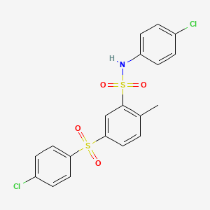 molecular formula C19H15Cl2NO4S2 B3565157 N-(4-chlorophenyl)-5-(4-chlorophenyl)sulfonyl-2-methylbenzenesulfonamide 