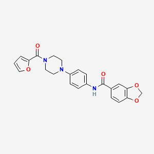 molecular formula C23H21N3O5 B3565278 N-{4-[4-(2-furoyl)-1-piperazinyl]phenyl}-1,3-benzodioxole-5-carboxamide 