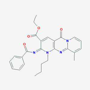 molecular formula C26H26N4O4 B356550 Ethyl 6-benzoylimino-7-butyl-11-methyl-2-oxo-1,7,9-triazatricyclo[8.4.0.03,8]tetradeca-3(8),4,9,11,13-pentaene-5-carboxylate CAS No. 846027-20-1
