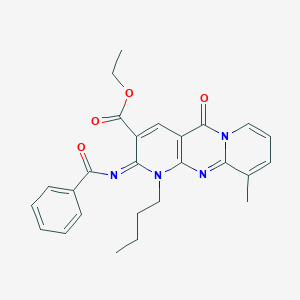 Ethyl 6-(benzoylimino)-7-butyl-11-methyl-2-oxo-1,7,9-triazatricyclo[8.4.0.0^{3,8}]tetradeca-3(8),4,9,11,13-pentaene-5-carboxylate
