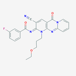 N-[5-Cyano-7-(3-ethoxypropyl)-2-oxo-1,7,9-triazatricyclo[8.4.0.03,8]tetradeca-3(8),4,9,11,13-pentaen-6-ylidene]-3-fluorobenzamide
