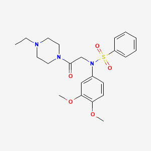 molecular formula C22H29N3O5S B3565600 N-(3,4-dimethoxyphenyl)-N-[2-(4-ethyl-1-piperazinyl)-2-oxoethyl]benzenesulfonamide 