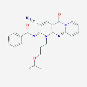 N-[5-Cyano-11-methyl-2-oxo-7-(3-propan-2-yloxypropyl)-1,7,9-triazatricyclo[8.4.0.03,8]tetradeca-3(8),4,9,11,13-pentaen-6-ylidene]benzamide