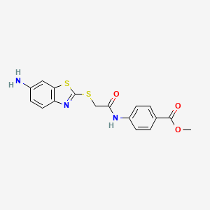 molecular formula C17H15N3O3S2 B3565769 Methyl 4-({[(6-amino-1,3-benzothiazol-2-yl)sulfanyl]acetyl}amino)benzoate 