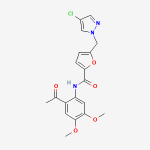 molecular formula C19H18ClN3O5 B3565775 N-(2-acetyl-4,5-dimethoxyphenyl)-5-[(4-chloro-1H-pyrazol-1-yl)methyl]-2-furamide 