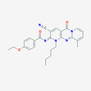 molecular formula C27H27N5O3 B356582 N-(5-Cyano-11-methyl-2-oxo-7-pentyl-1,7,9-triazatricyclo[8.4.0.03,8]tetradeca-3(8),4,9,11,13-pentaen-6-ylidene)-4-ethoxybenzamide CAS No. 847380-33-0