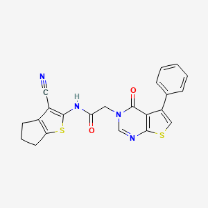 molecular formula C22H16N4O2S2 B3565832 N-(3-cyano-5,6-dihydro-4H-cyclopenta[b]thiophen-2-yl)-2-(4-oxo-5-phenylthieno[2,3-d]pyrimidin-3-yl)acetamide 