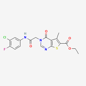 molecular formula C18H15ClFN3O4S B3565868 ethyl 3-{2-[(3-chloro-4-fluorophenyl)amino]-2-oxoethyl}-5-methyl-4-oxo-3,4-dihydrothieno[2,3-d]pyrimidine-6-carboxylate 