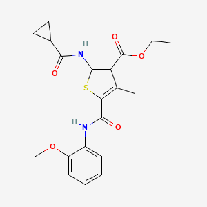 molecular formula C20H22N2O5S B3565874 Ethyl 2-cyclopropaneamido-5-[(2-methoxyphenyl)carbamoyl]-4-methylthiophene-3-carboxylate 