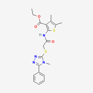 molecular formula C20H22N4O3S2 B3565885 ethyl 4,5-dimethyl-2-({[(4-methyl-5-phenyl-4H-1,2,4-triazol-3-yl)thio]acetyl}amino)-3-thiophenecarboxylate 