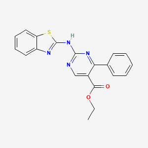 molecular formula C20H16N4O2S B3566057 Ethyl 2-(1,3-benzothiazol-2-ylamino)-4-phenylpyrimidine-5-carboxylate 