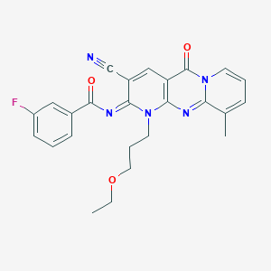 B356623 N-[5-Cyano-7-(3-ethoxypropyl)-11-methyl-2-oxo-1,7,9-triazatricyclo[8.4.0.03,8]tetradeca-3(8),4,9,11,13-pentaen-6-ylidene]-3-fluorobenzamide CAS No. 848063-42-3