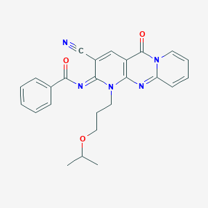 molecular formula C25H23N5O3 B356632 N-[5-Cyano-2-oxo-7-(3-propan-2-yloxypropyl)-1,7,9-triazatricyclo[8.4.0.03,8]tetradeca-3(8),4,9,11,13-pentaen-6-ylidene]benzamide CAS No. 848223-13-2