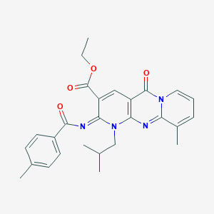 B356642 Ethyl 11-methyl-6-(4-methylbenzoyl)imino-7-(2-methylpropyl)-2-oxo-1,7,9-triazatricyclo[8.4.0.03,8]tetradeca-3(8),4,9,11,13-pentaene-5-carboxylate CAS No. 848673-18-7
