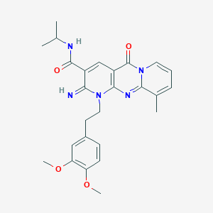 molecular formula C26H29N5O4 B356653 7-[2-(3,4-dimethoxyphenyl)ethyl]-6-imino-11-methyl-2-oxo-N-propan-2-yl-1,7,9-triazatricyclo[8.4.0.03,8]tetradeca-3(8),4,9,11,13-pentaene-5-carboxamide CAS No. 848728-56-3
