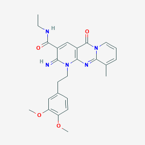 molecular formula C25H27N5O4 B356656 7-[2-(3,4-dimethoxyphenyl)ethyl]-N-ethyl-6-imino-11-methyl-2-oxo-1,7,9-triazatricyclo[8.4.0.03,8]tetradeca-3(8),4,9,11,13-pentaene-5-carboxamide CAS No. 843629-94-7
