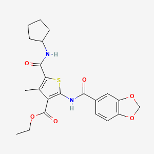 molecular formula C22H24N2O6S B3566568 ETHYL 2-(2H-1,3-BENZODIOXOLE-5-AMIDO)-5-(CYCLOPENTYLCARBAMOYL)-4-METHYLTHIOPHENE-3-CARBOXYLATE 
