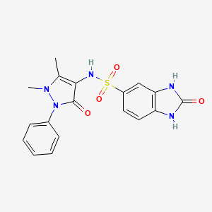 molecular formula C18H17N5O4S B3566692 N-(1,5-dimethyl-3-oxo-2-phenyl-2,3-dihydro-1H-pyrazol-4-yl)-2-oxo-2,3-dihydro-1H-benzimidazole-5-sulfonamide 