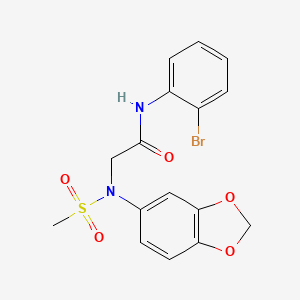 molecular formula C16H15BrN2O5S B3566734 N~2~-1,3-benzodioxol-5-yl-N~1~-(2-bromophenyl)-N~2~-(methylsulfonyl)glycinamide 