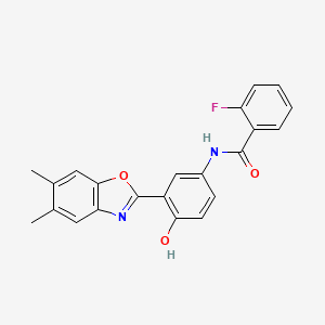molecular formula C22H17FN2O3 B3566951 N-[3-(5,6-dimethyl-1,3-benzoxazol-2-yl)-4-hydroxyphenyl]-2-fluorobenzamide 