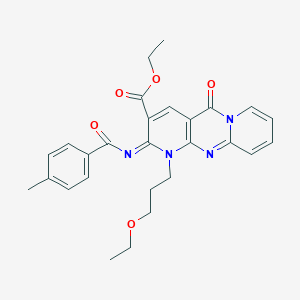 molecular formula C27H28N4O5 B356702 Ethyl 7-(3-ethoxypropyl)-6-(4-methylbenzoyl)imino-2-oxo-1,7,9-triazatricyclo[8.4.0.03,8]tetradeca-3(8),4,9,11,13-pentaene-5-carboxylate CAS No. 844449-09-8