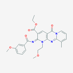 molecular formula C26H26N4O6 B356705 Ethyl 6-(3-methoxybenzoyl)imino-7-(2-methoxyethyl)-11-methyl-2-oxo-1,7,9-triazatricyclo[8.4.0.03,8]tetradeca-3(8),4,9,11,13-pentaene-5-carboxylate CAS No. 850229-84-4
