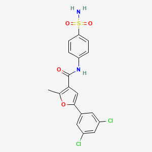 molecular formula C18H14Cl2N2O4S B3567056 N-[4-(aminosulfonyl)phenyl]-5-(3,5-dichlorophenyl)-2-methyl-3-furamide 