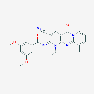 molecular formula C25H23N5O4 B356707 N-(5-Cyano-11-methyl-2-oxo-7-propyl-1,7,9-triazatricyclo[8.4.0.03,8]tetradeca-3(8),4,9,11,13-pentaen-6-ylidene)-3,5-dimethoxybenzamide CAS No. 850718-70-6