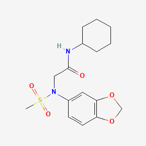 molecular formula C16H22N2O5S B3567081 N~2~-1,3-benzodioxol-5-yl-N~1~-cyclohexyl-N~2~-(methylsulfonyl)glycinamide 