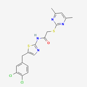molecular formula C18H16Cl2N4OS2 B3567144 N-[5-(3,4-dichlorobenzyl)-1,3-thiazol-2-yl]-2-[(4,6-dimethyl-2-pyrimidinyl)thio]acetamide 