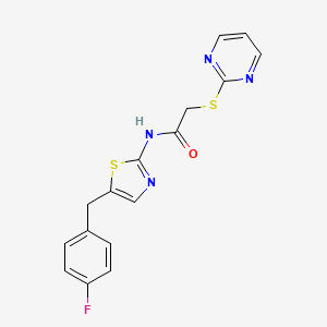 molecular formula C16H13FN4OS2 B3567148 N-[5-(4-fluorobenzyl)-1,3-thiazol-2-yl]-2-(2-pyrimidinylthio)acetamide 