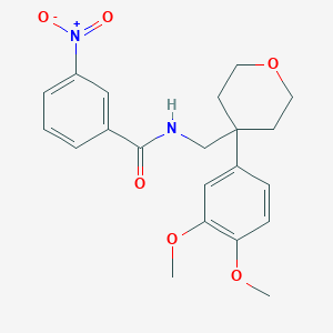 molecular formula C21H24N2O6 B3567235 N-{[4-(3,4-dimethoxyphenyl)tetrahydro-2H-pyran-4-yl]methyl}-3-nitrobenzamide 