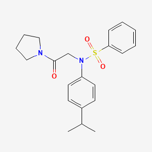 molecular formula C21H26N2O3S B3567421 N-(2-oxo-2-pyrrolidin-1-ylethyl)-N-(4-propan-2-ylphenyl)benzenesulfonamide 