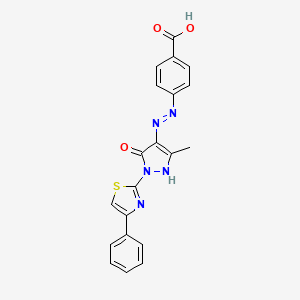 molecular formula C20H15N5O3S B3567550 4-[[5-methyl-3-oxo-2-(4-phenyl-1,3-thiazol-2-yl)-1H-pyrazol-4-yl]diazenyl]benzoic acid 
