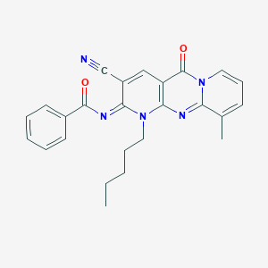 molecular formula C25H23N5O2 B356759 N-(5-Cyano-11-methyl-2-oxo-7-pentyl-1,7,9-triazatricyclo[8.4.0.03,8]tetradeca-3(8),4,9,11,13-pentaen-6-ylidene)benzamide CAS No. 844851-48-5