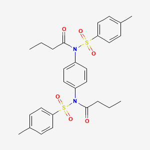 molecular formula C28H32N2O6S2 B3567638 N-[4-[butanoyl-(4-methylphenyl)sulfonylamino]phenyl]-N-(4-methylphenyl)sulfonylbutanamide 