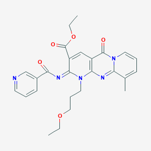molecular formula C26H27N5O5 B356768 Ethyl 7-(3-ethoxypropyl)-11-methyl-2-oxo-6-(pyridine-3-carbonylimino)-1,7,9-triazatricyclo[8.4.0.03,8]tetradeca-3(8),4,9,11,13-pentaene-5-carboxylate CAS No. 845635-71-4