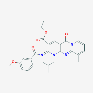 molecular formula C27H28N4O5 B356775 Ethyl 6-(3-methoxybenzoyl)imino-11-methyl-7-(2-methylpropyl)-2-oxo-1,7,9-triazatricyclo[8.4.0.03,8]tetradeca-3(8),4,9,11,13-pentaene-5-carboxylate CAS No. 872117-96-9