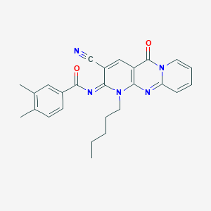 molecular formula C26H25N5O2 B356783 N-(5-Cyano-2-oxo-7-pentyl-1,7,9-triazatricyclo[8.4.0.03,8]tetradeca-3(8),4,9,11,13-pentaen-6-ylidene)-3,4-dimethylbenzamide CAS No. 845799-27-1