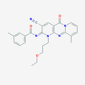 molecular formula C26H25N5O3 B356784 N-[5-Cyano-7-(3-ethoxypropyl)-11-methyl-2-oxo-1,7,9-triazatricyclo[8.4.0.03,8]tetradeca-3(8),4,9,11,13-pentaen-6-ylidene]-3-methylbenzamide CAS No. 845663-74-3