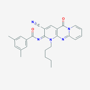 molecular formula C26H25N5O2 B356785 N-(5-Cyano-2-oxo-7-pentyl-1,7,9-triazatricyclo[8.4.0.03,8]tetradeca-3(8),4,9,11,13-pentaen-6-ylidene)-3,5-dimethylbenzamide CAS No. 845801-51-6
